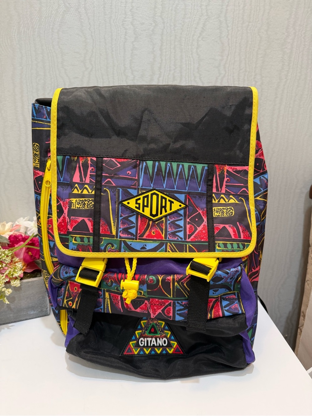 VTG 80s 90s Gitano Sport Backpack Neon Geometric Fresh Prince Festival Bag